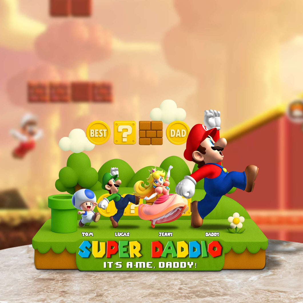 “Super Daddio: It's-a Me, Daddy!” - Personalized Acrylic Plaque Gift for Dad, Grandpa, and Daddy Shaped Plaques PopCulturePrints