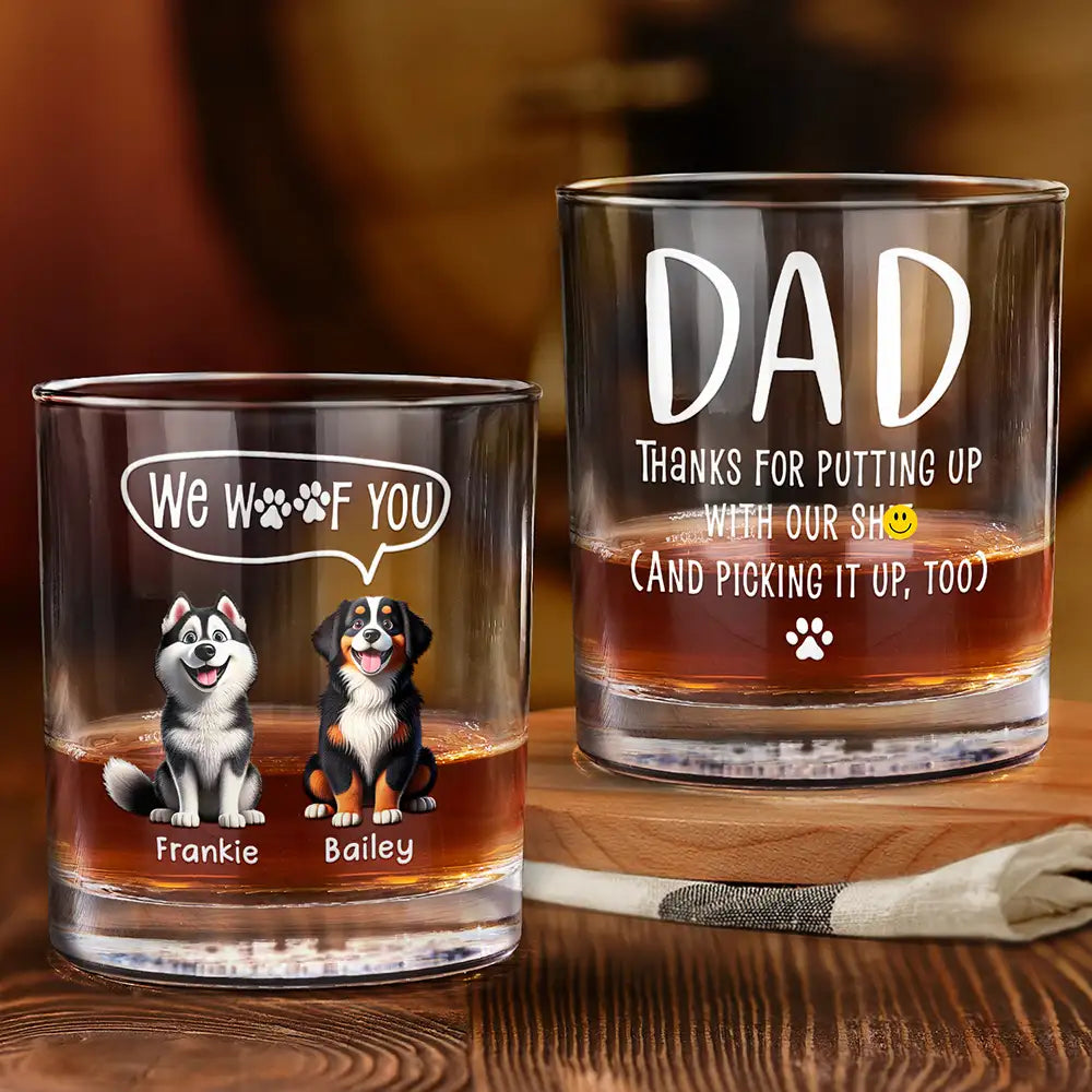 We Woof You, Personalized Whiskey Glass - Perfect Gift for Dog Lovers, Dads, and Grandpas Whiskey Glass PopCulturePrints