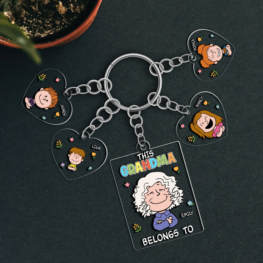 Personalized Grandma Keychain with Cartoon Charms - Customizable Family Names