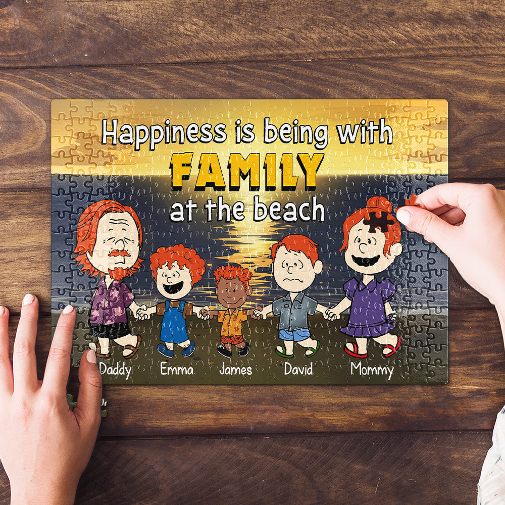 Personalized Family Beach Jigsaw Puzzle - Custom Names and Characters