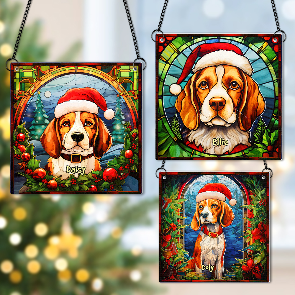 Personalized Beagle Dog Lover Christmas Suncatcher Ornament