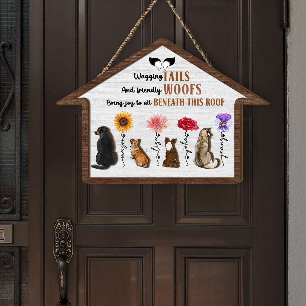Personalized Dog Lover Wood Sign - Wagging Tails & Woofs Wood Sign PopCulturePrints