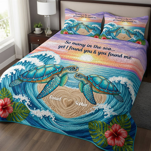 So many in the sea... yet I found you & you found me - Ocean Heart Quilt Bed Set - Personalized Gift for Couples Blanket PopCulturePrints