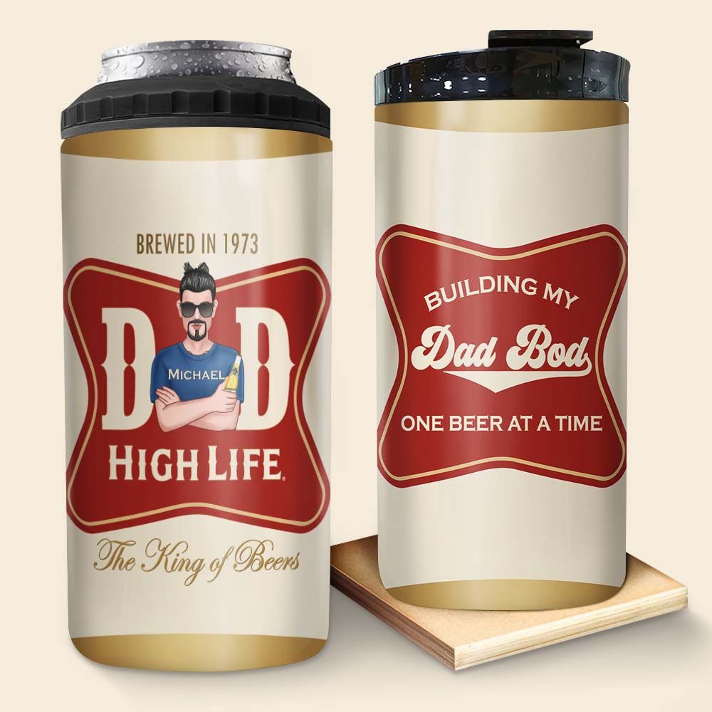 Custom Dad Bod 4-in-1 Can Cooler Tumbler - Personalized Gift for Dad Can Cooler PopCulturePrints