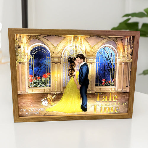 Personalized Wedding Anniversary Light Frame - Kissing Couple at the Palace Light Picture Frame PopCulturePrints