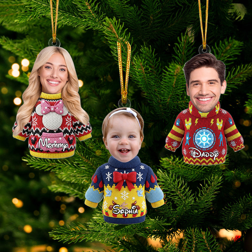 Cute Christmas Sweater Ornament - Custom Photo Gifts for Family Ornament PopCulturePrints