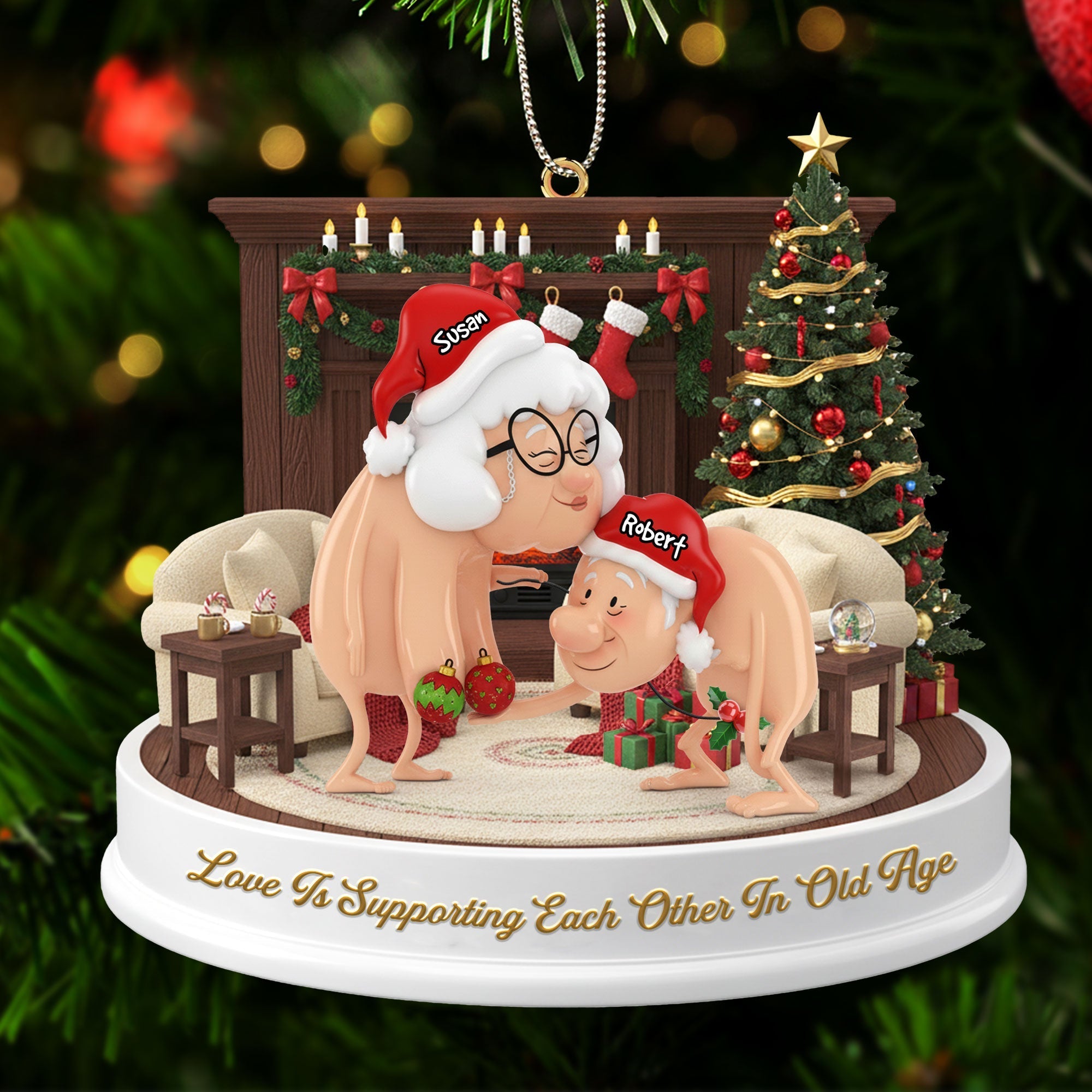 Love Is Supporting Each Other In Old Age - Funny Old Couple Ornament - Personalized Christmas Gift for Couples Ornament PopCulturePrints