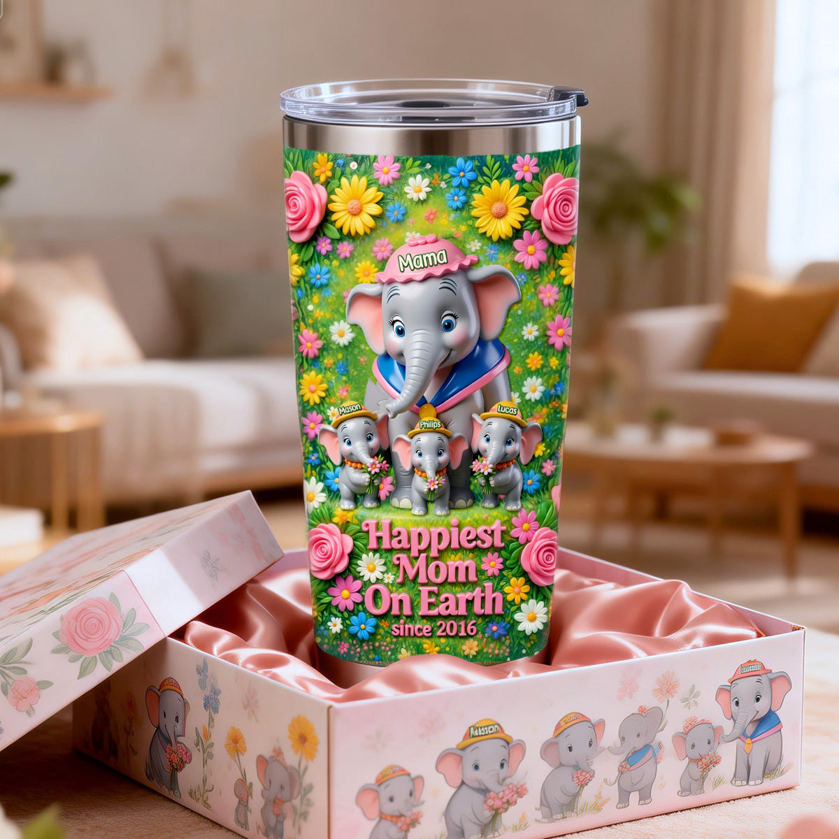 Happiest Mom On Earth - Personalized Tumbler Gift for Moms Tumbler Cup PopCulturePrints