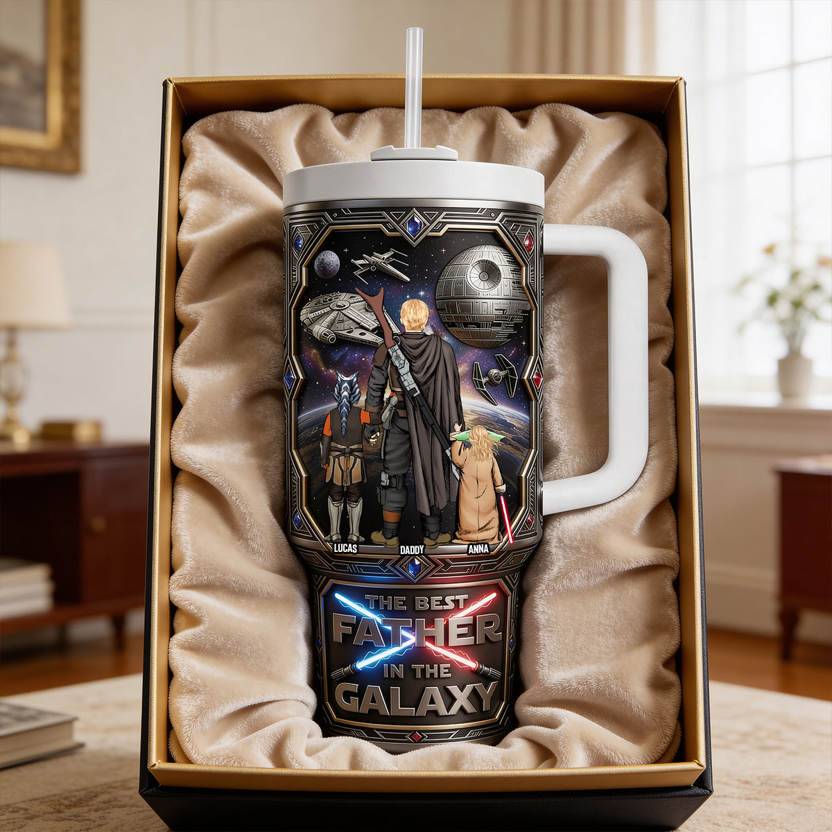 The Best Father in the Galaxy Tumbler - Personalized Gift for Dads and Grandpas Tumbler Cup PopCulturePrints