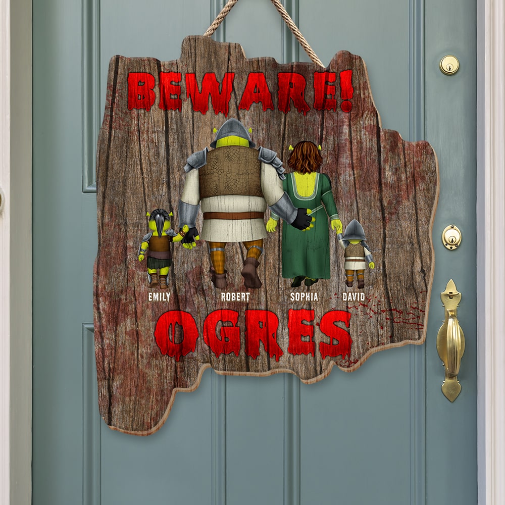 Personalized 'Beware! Ogres' Family Wood Sign - Halloween Gift Wood Sign PopCulturePrints