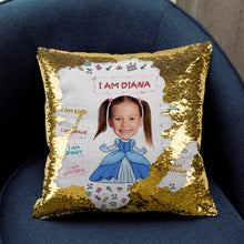 Load image into Gallery viewer, Personalized Princess Glitter Pillow - Custom Kid's Face Pillow PopCulturePrints
