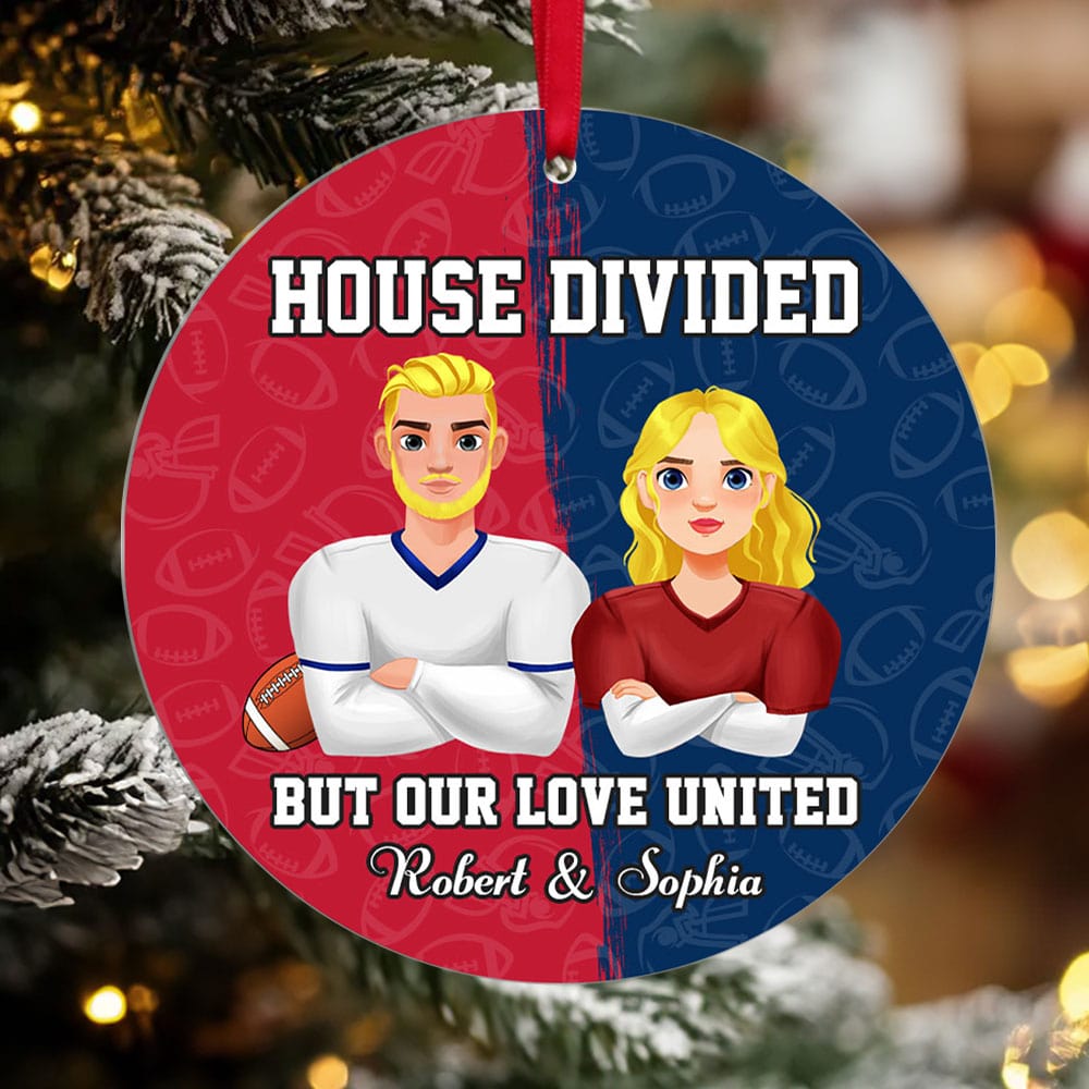 Custom Football Couple Ornament | House Divided | Valentine's Day Gifts Ornament PopCulturePrints