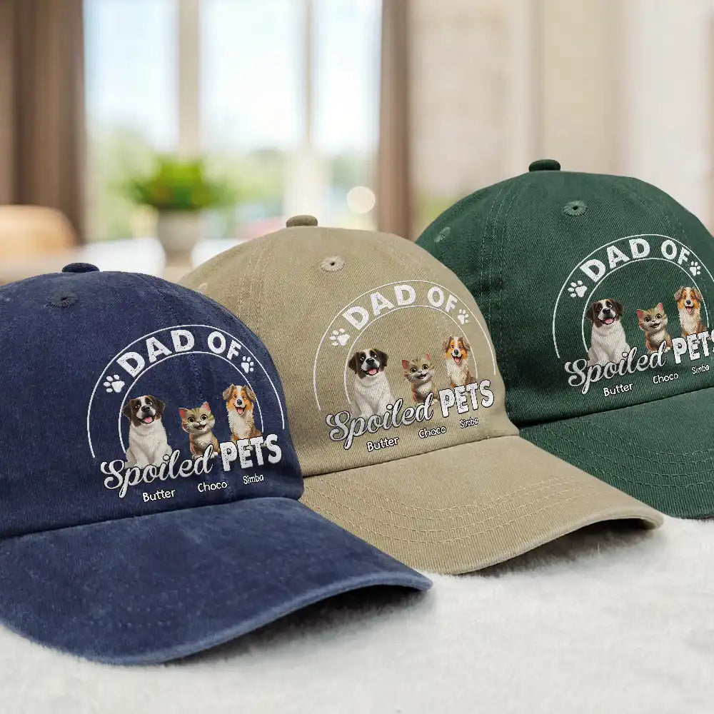 "Dad Of A Spoiled Dog" - Personalized Vintage Washed Denim Cap - Gift for Dog Dads and Grandpas Vintage Washed Denim Cap PopCulturePrints