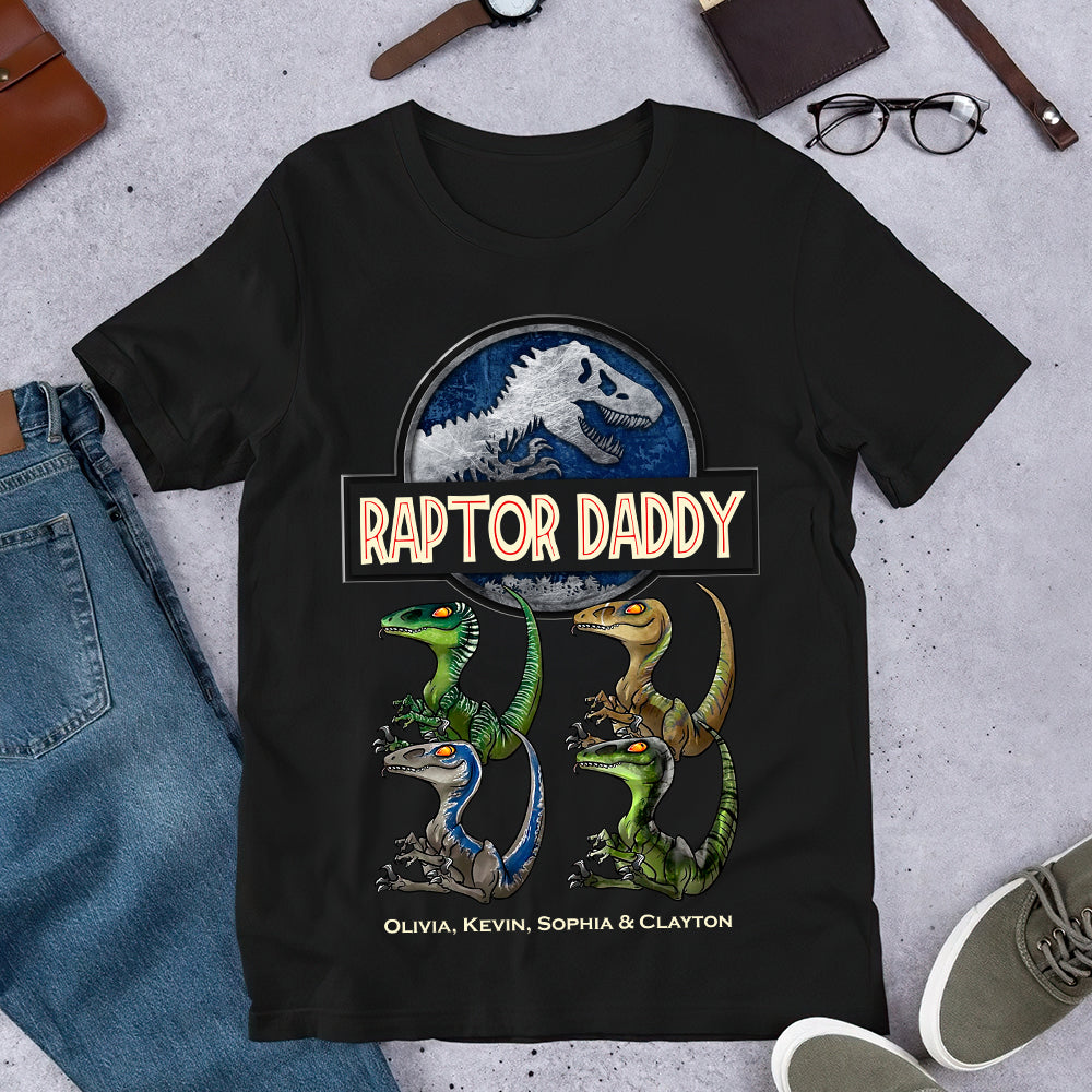 “Every dad is a Raptor Daddy at heart!” - Personalized Dinosaur Dad Shirt Shirts PopCulturePrints
