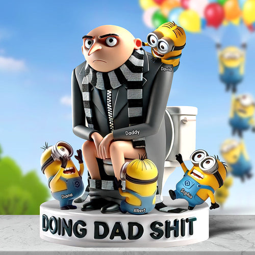 “Doing Dad Shit” – Personalized Cartoon Dad Acrylic Plaque - Perfect Gift for Dad and Grandpa Shaped Plaques PopCulturePrints