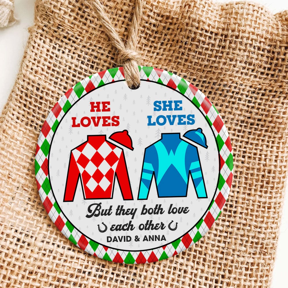 Personalized Horse Racing Ornament for Couples - Valentine's Day Gifts Ornament PopCulturePrints