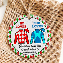 Load image into Gallery viewer, Personalized Horse Racing Ornament for Couples - Valentine&#39;s Day Gifts Ornament PopCulturePrints
