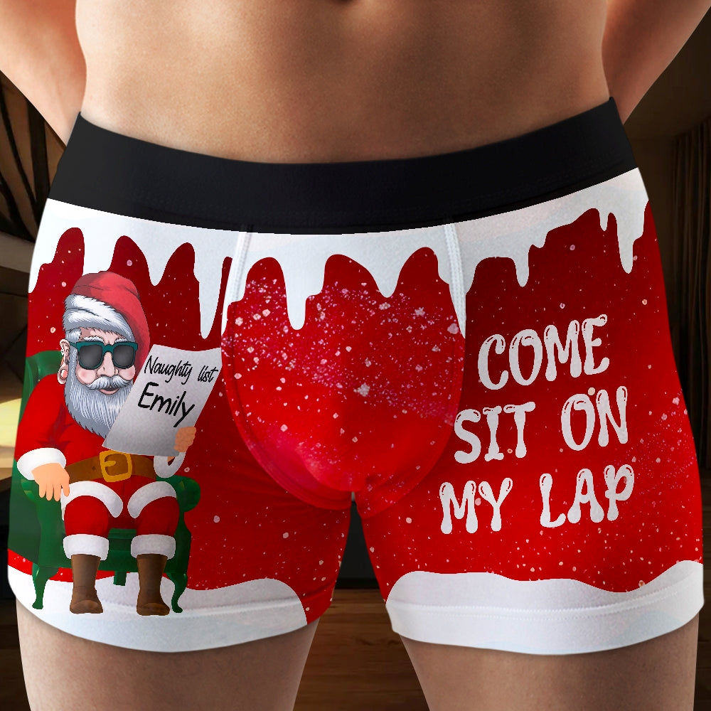 Naughty Santa Personalized Men's Boxers - Come Sit On My Lap Boxer Briefs PopCulturePrints
