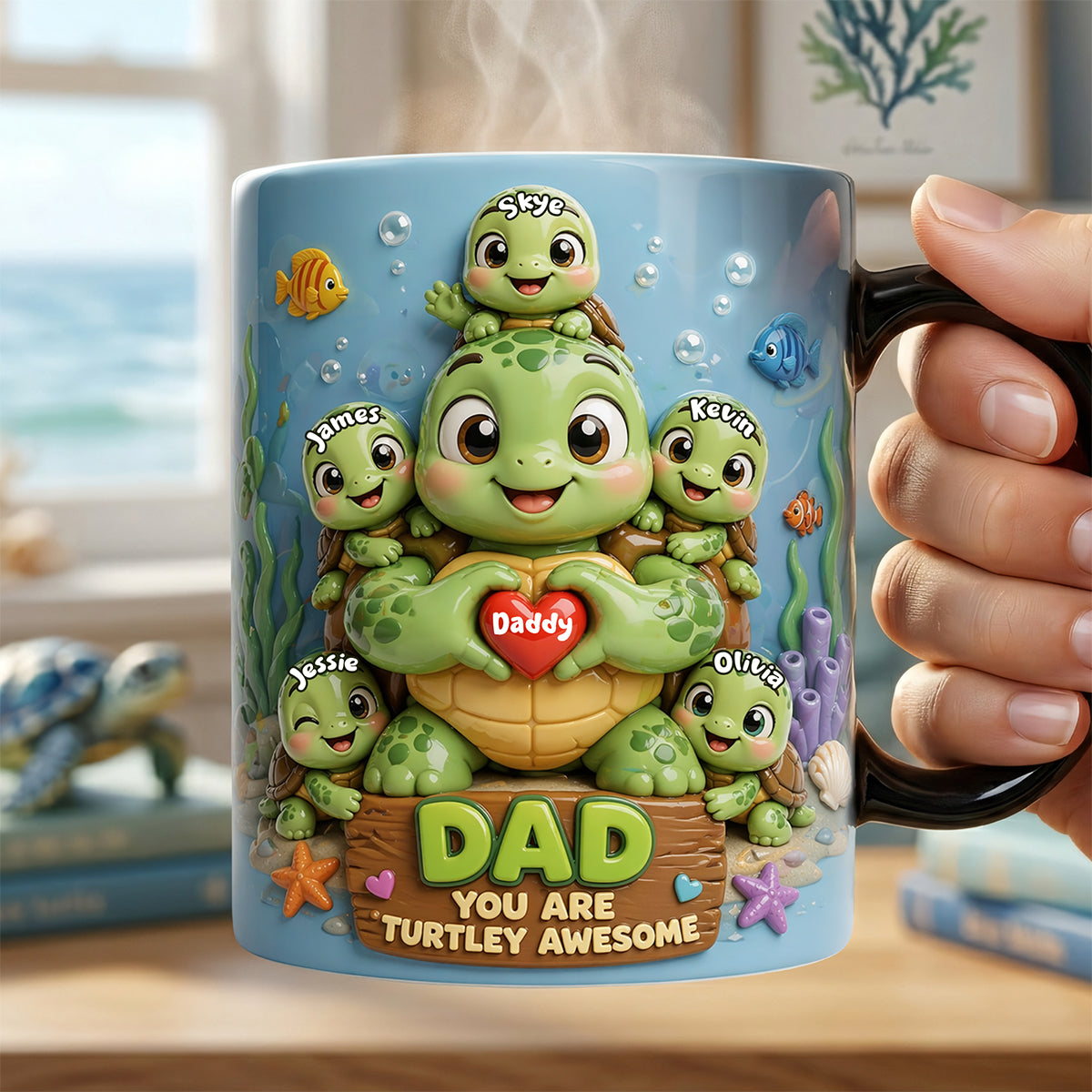 Turtley Awesome Dad Coffee Mug - Personalized Gift for Dad and Grandpa Coffee Mug PopCulturePrints