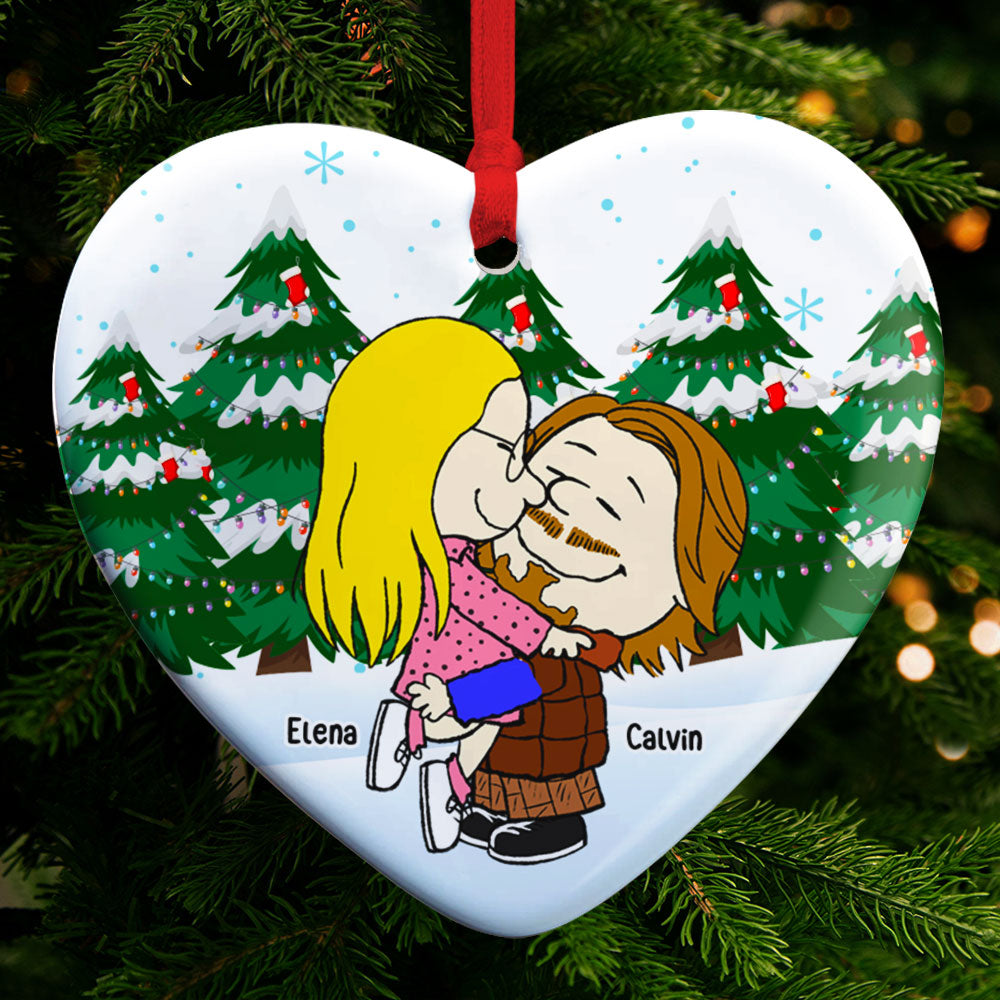 Custom Romantic Couple Ceramic Ornament - Christmas Edition