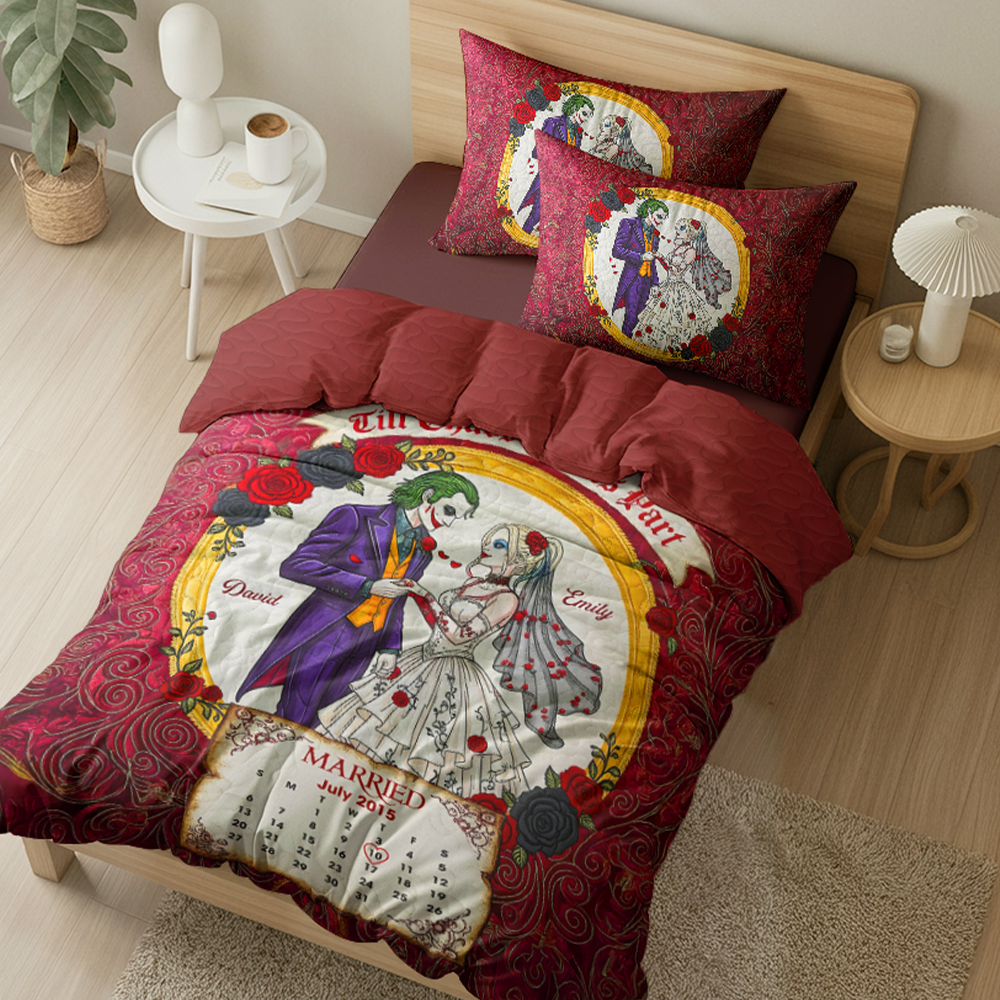 "Till Chaos Do Us Part" - Spooky Married Couple Quilt Bed Set - Personalized Gift for Couples Blanket PopCulturePrints