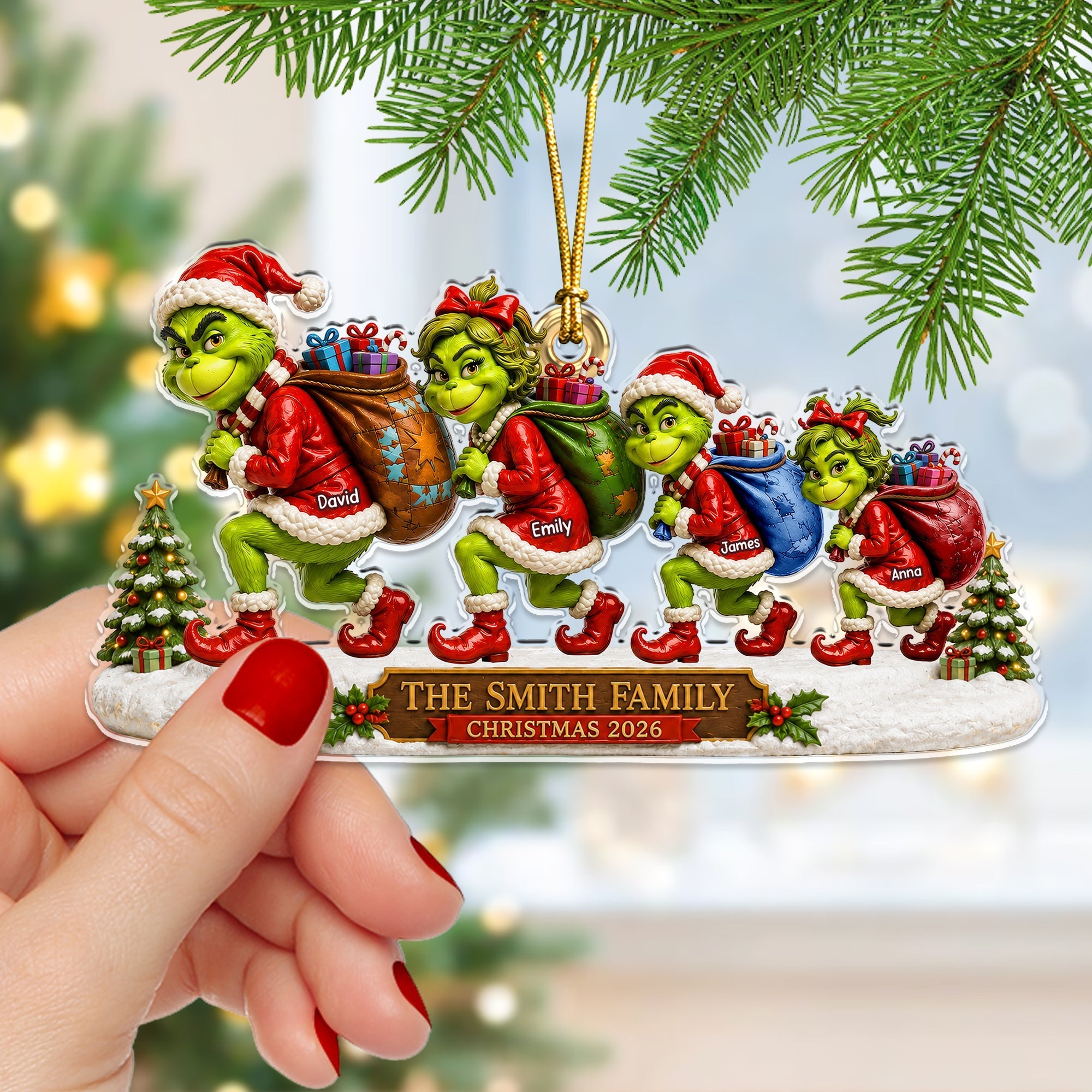 Sneaking Santa Christmas Monster Family Ornament - Personalized Gifts for Your Loved Ones