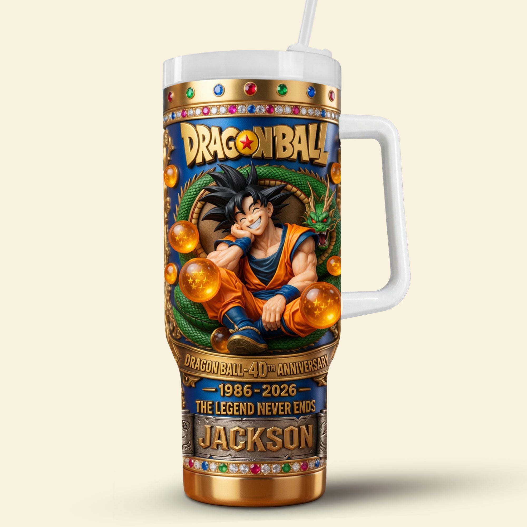 Celebrate the Legend - 40th Anniversary Dragon Ball Warrior 40oz Tumbler - Personalized Gift for Fans Tumbler Cup PopCulturePrints