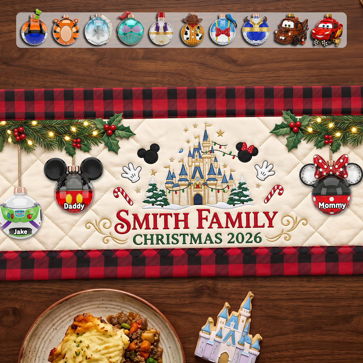 Bring Joy to Your Festivities – Personalized Christmas Family Bubble Quilted Table Runner - A Unique Gift for Family & Friends Quilted Table Runner PopCulturePrints