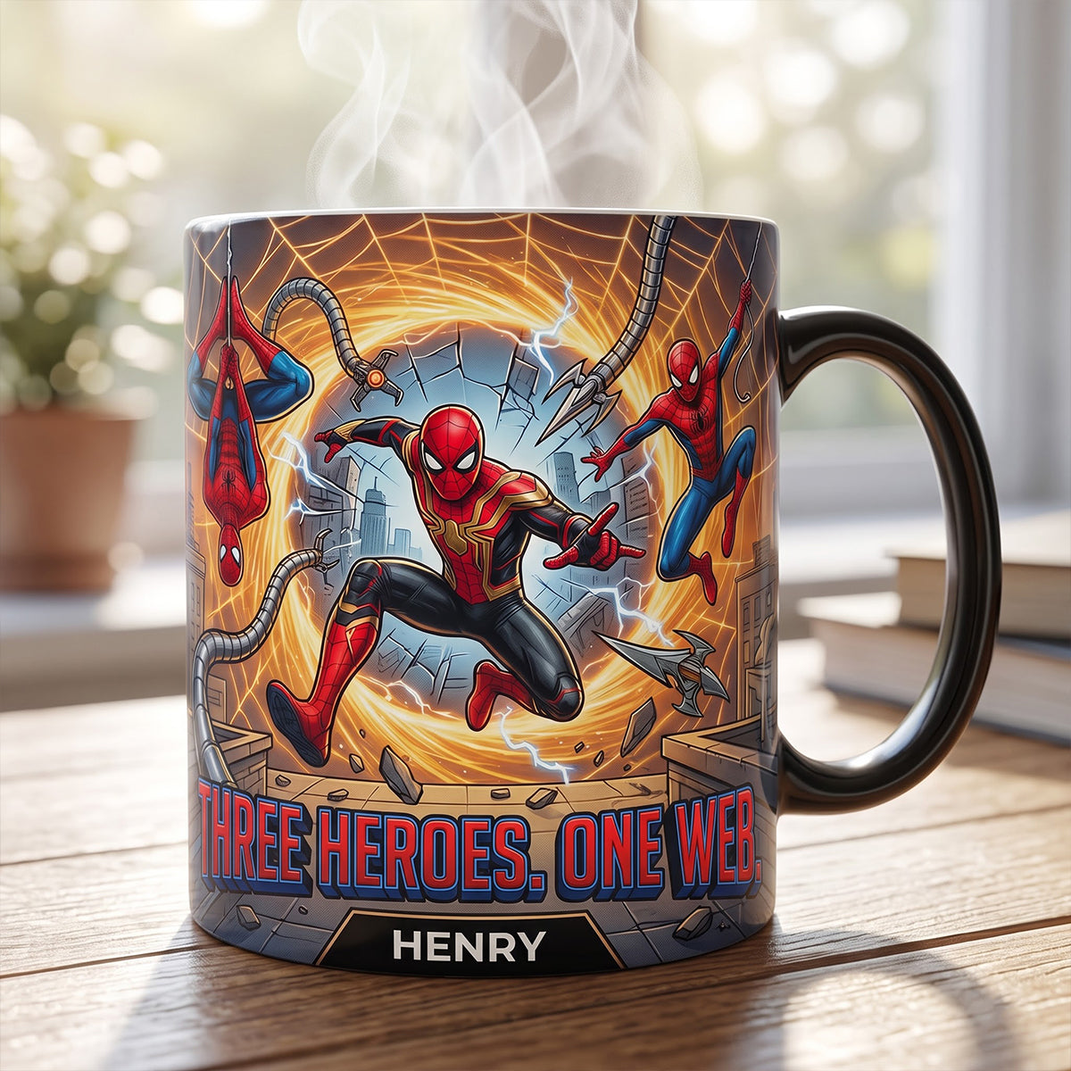 Three Heroes, One Web - Personalized Color Changing Coffee Mug