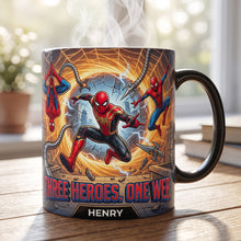 Load image into Gallery viewer, Three Heroes, One Web - Personalized Color Changing Coffee Mug
