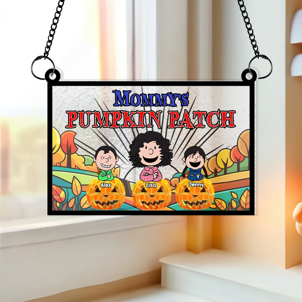 Personalized Mommy's Pumpkin Patch Hanging Sign Suncatcher PopCulturePrints