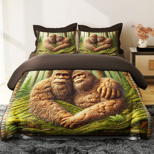 Bigfoot Couple Quilt Bedding Set - Whimsical Forest Edition Blanket PopCulturePrints