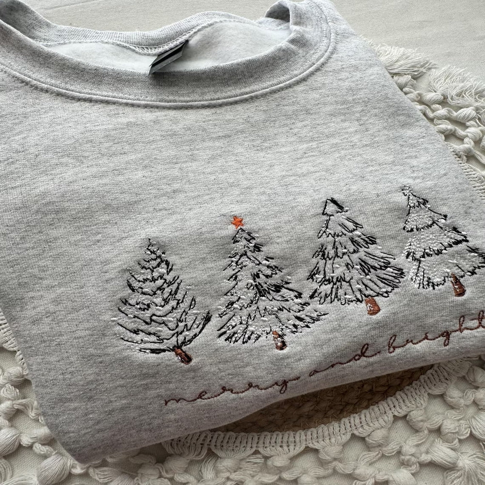 Festive Christmas Tree Embroidered Shirt - Merry and Bright