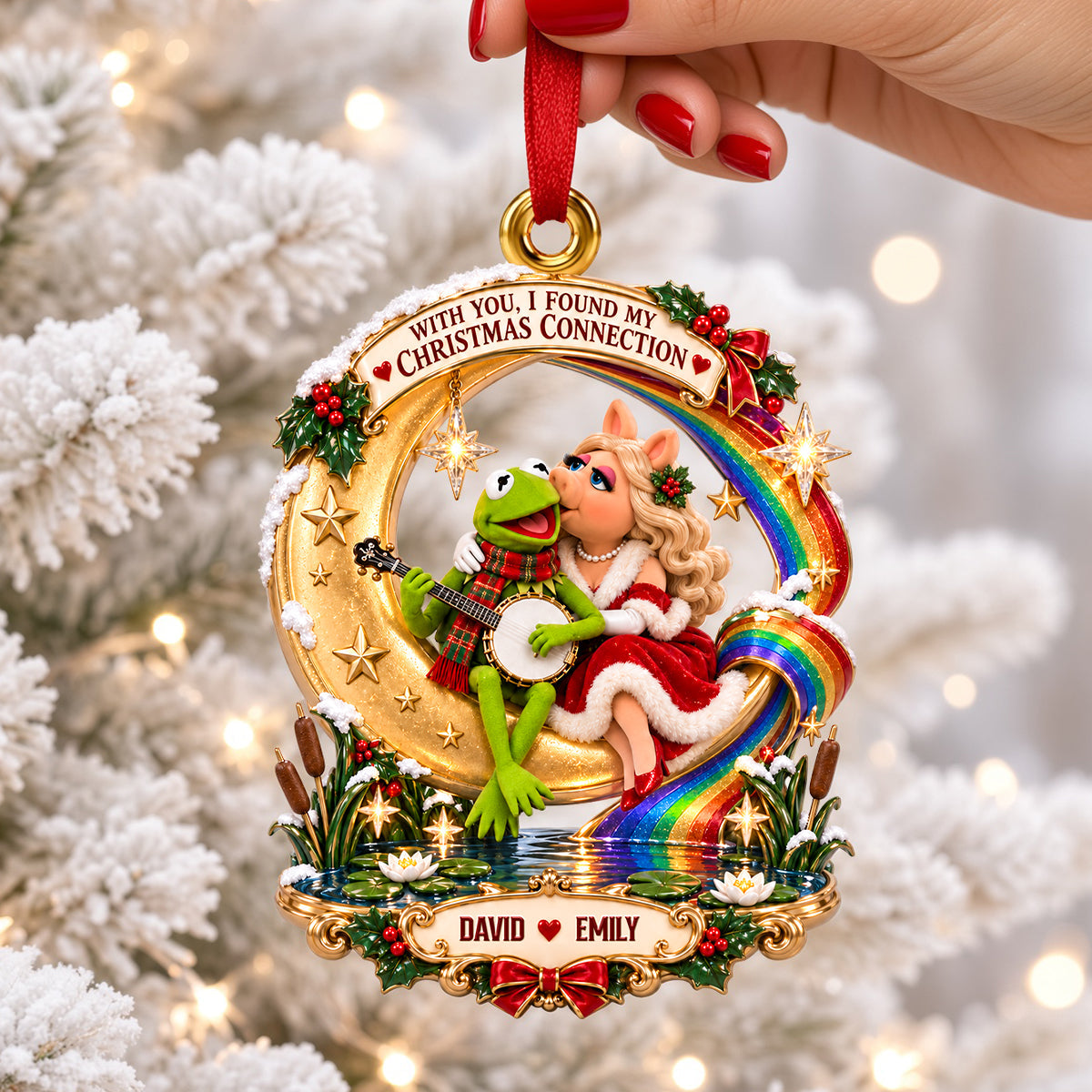 "With You, I Found My Christmas Connection" - Personalized Kissing Couple Christmas Ornament - Gift for Couples, Loved Ones
