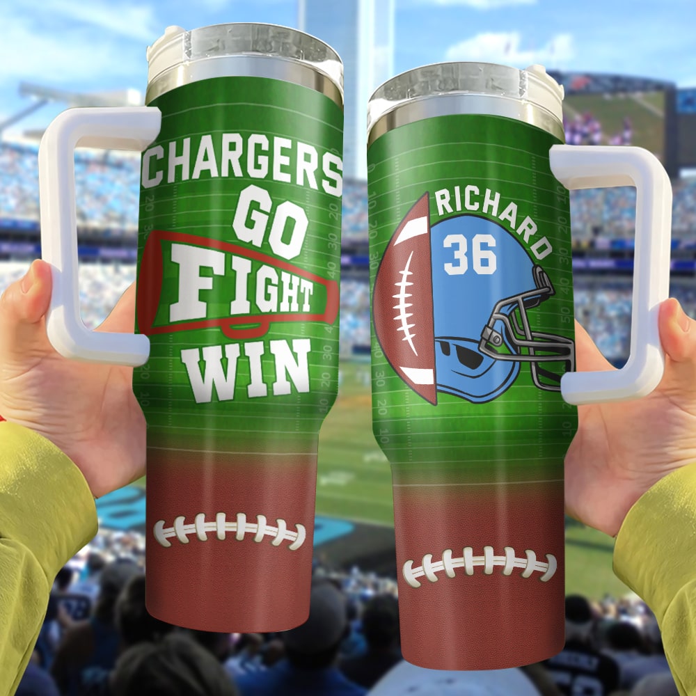 Personalized Football Lover's 40oz Tumbler with Handle - Go Fight Win Design Tumbler Cup PopCulturePrints