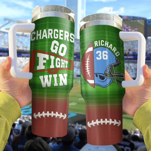 Personalized Football Lover's 40oz Tumbler with Handle - Go Fight Win Design Tumbler Cup PopCulturePrints