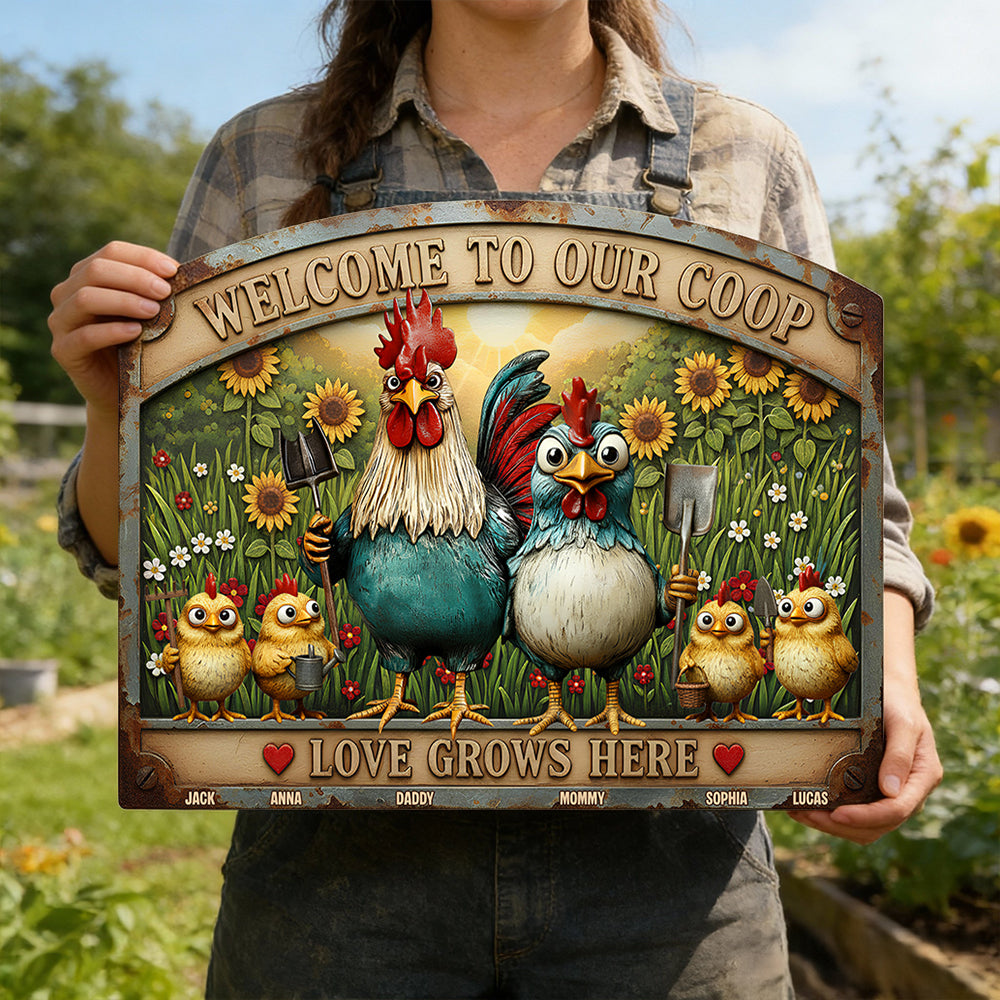 Welcome to Our Coop - Personalized Chicken Coop Metal Sign Gift for Family Metal Signs PopCulturePrints