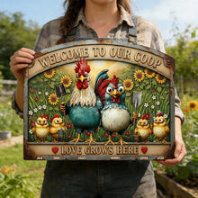 Load image into Gallery viewer, Welcome to Our Coop - Personalized Chicken Coop Metal Sign Gift for Family Metal Signs PopCulturePrints

