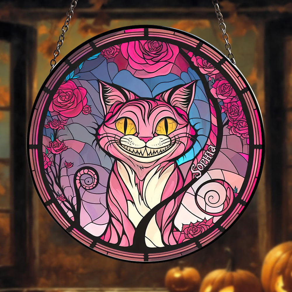 Personalized Halloween Stained Glass Cat Lover Gift - Horror Cat