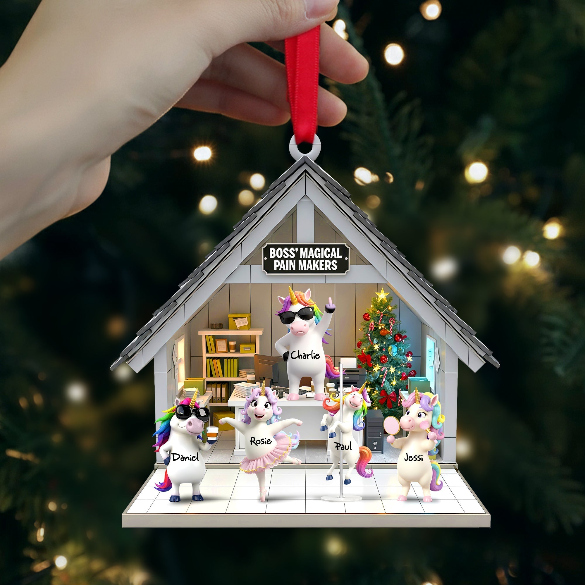 "Bring Joy with Magical Unicorns!" - Personalized Ornament for Officers Ornament PopCulturePrints