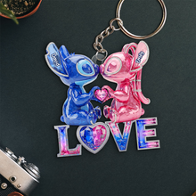 Load image into Gallery viewer, Love is Out of This World - Kissing Aliens Couple Acrylic Keychain - Personalized Gifts for Couples Keychains PopCulturePrints
