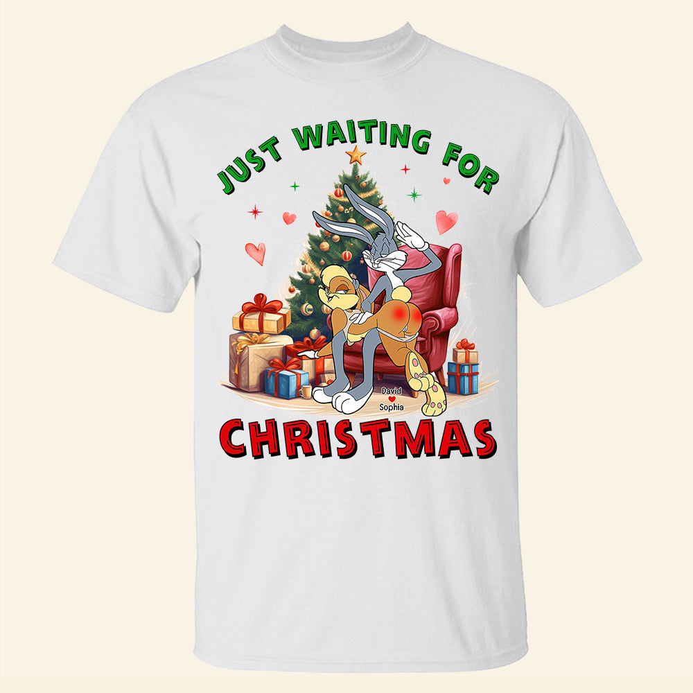 Funny Personalized Couple Christmas Shirt - Just Waiting For Christmas