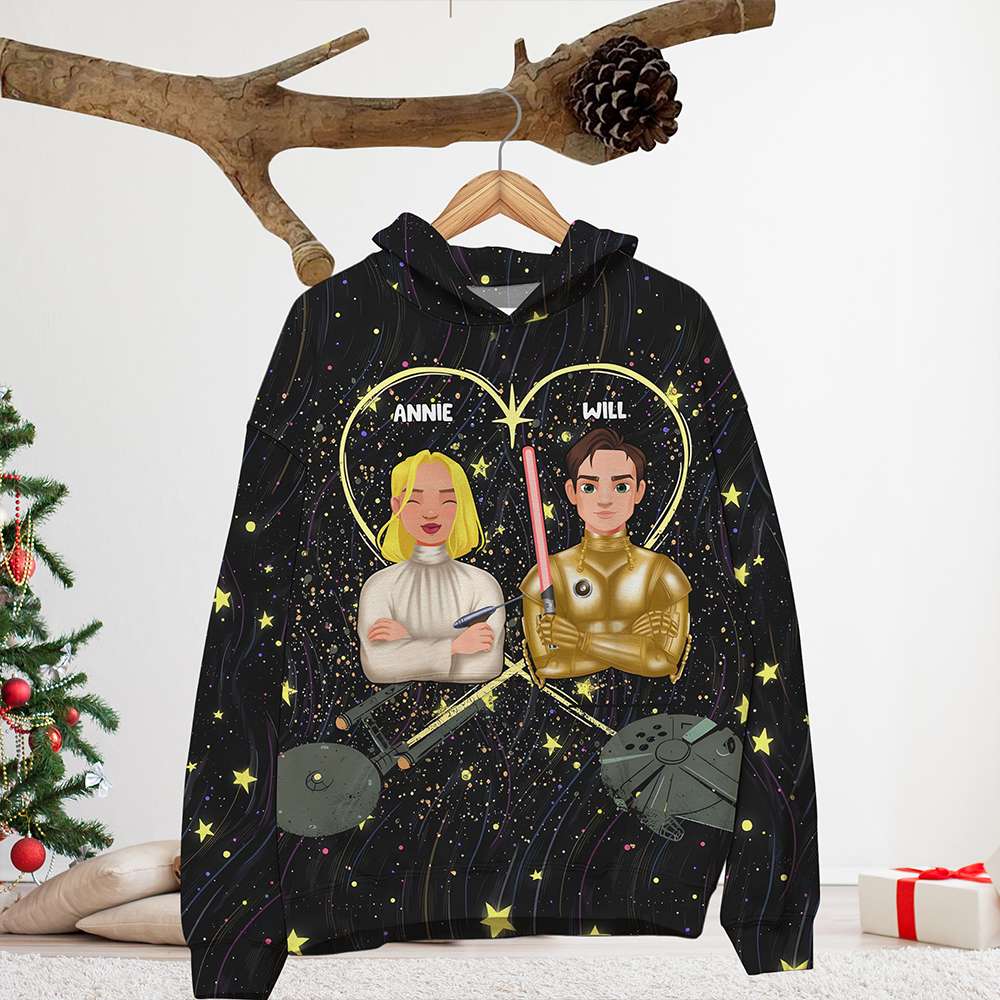 Personalized Couples 3D Hoodie - Galactic Love Edition