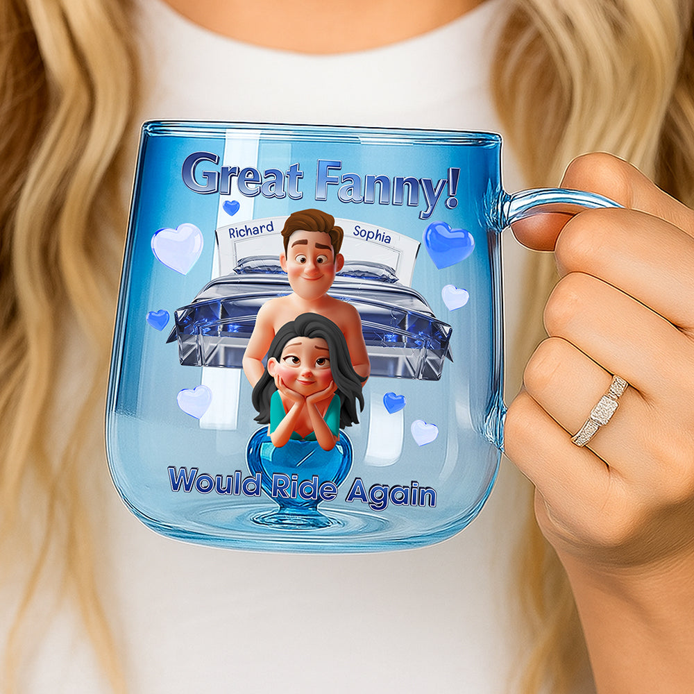 Great Fanny! Would Ride Again – Personalized Naughty Couple 3D Heart Glass Mug 3D Heart Glass Mug PopCulturePrints