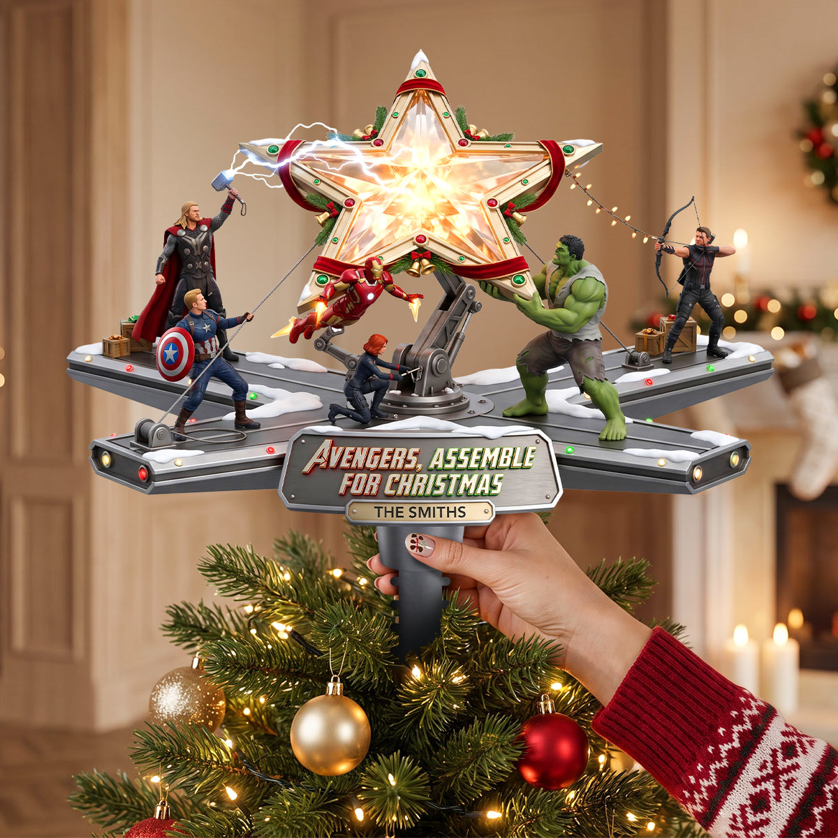 “Avengers, Assemble for Christmas!” - Personalized Action Squad Acrylic Tree Topper - Custom Gifts for Family, Friends & Fans