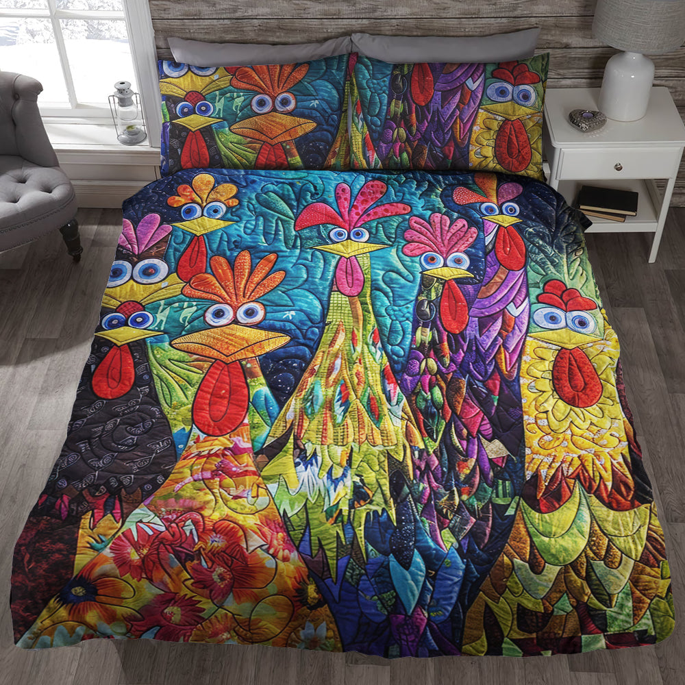 Colorful Chicken Lovers Quilt Bed Set