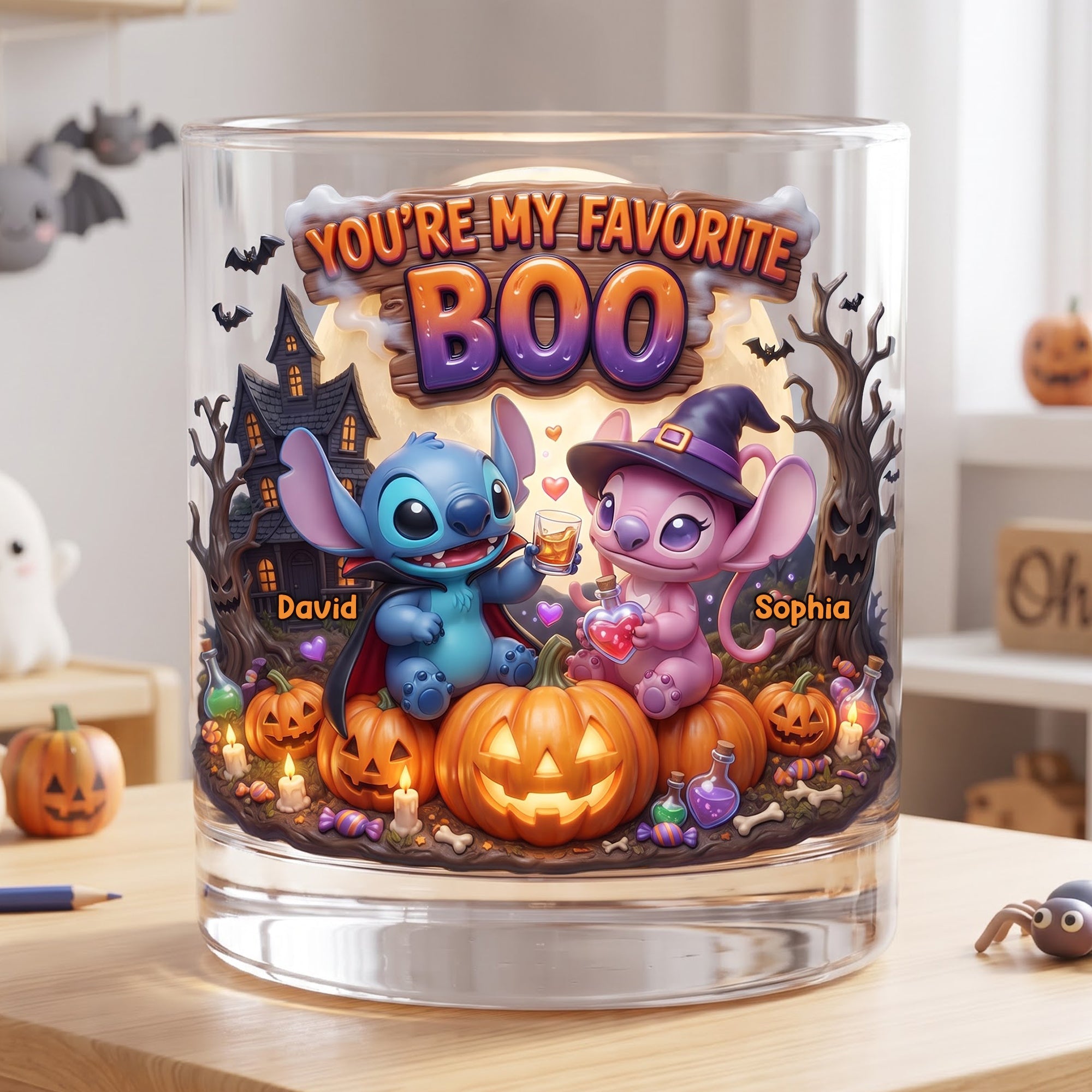 You're My Favorite Boo - Personalized Halloween 11oz Round Glass for Couples Glass PopCulturePrints