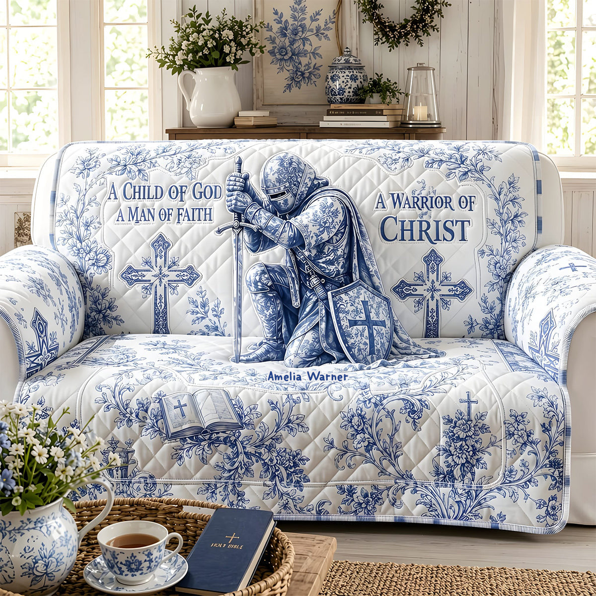 Sacred Templar Knight Toile De Jouy Quilted Sofa Cover, Personalized Gifts For Christians 02qhdt290626 Sofa Cover PopCulturePrints