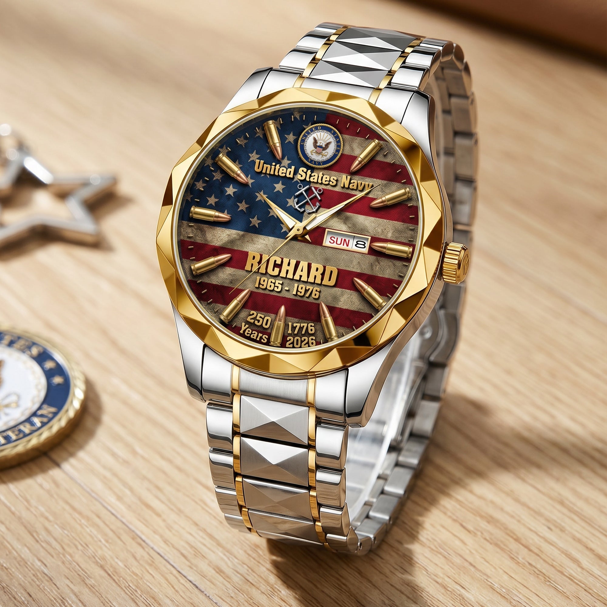 “Honor Your Legacy” Personalized Stainless Steel Men's Watch - Perfect Gift for Veterans Men's Watch PopCulturePrints