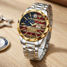 Load image into Gallery viewer, “Honor Your Legacy” Personalized Stainless Steel Men's Watch - Perfect Gift for Veterans Men's Watch PopCulturePrints
